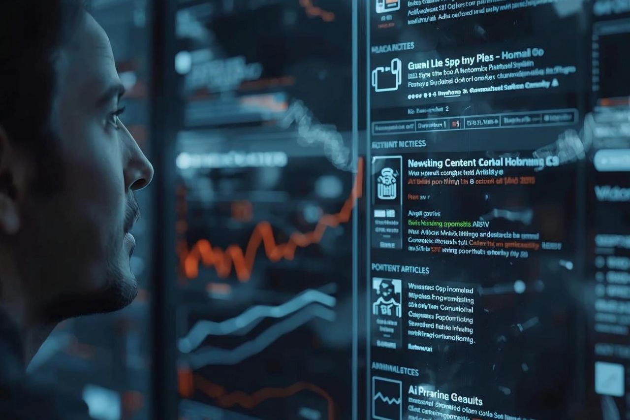 AI-powered content engine pushing optimized articles to the top of search rankings, symbolizing faster publishing and SEO acceleration.