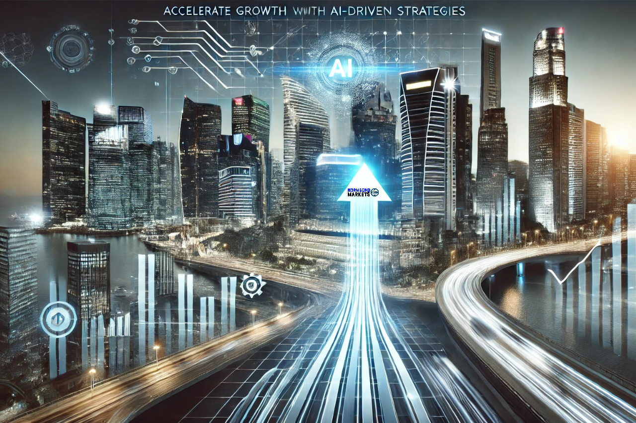 futuristic cisty landscape with concept of high speed business growth to accelerate with AI-Driven atrategies