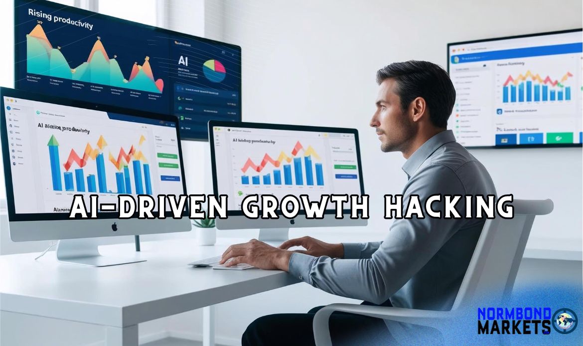 Growth hacking in action as business professional is analyzing AI-driven growth hacking on multiple dashboards to optimize conversions