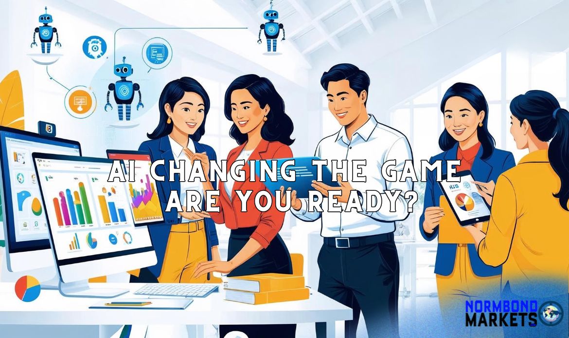AI Marketing for professionals on display with team using AI tools and dashboards with text overlay: "AI Changing the Game – Are You Ready?"