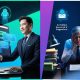Split-screen showing one entrepreneur using AI-powered tools like Mailchimp’s Intuit Assist confidently, while another business owner looks frustrated surrounded by paperwork—highlighting the digital divide in SMB marketing.