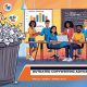 Diverse team celebrating new wins with AI marketing strategies while a trash bin overflows with outdated copywriting advice—symbolizing a shift to AI storytelling.