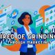 AI marketing services savvy, digital leader stands confident in front of marketing dashboards, and email automations with the text: “Tired of Grinding Through Marketing?”