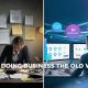 A split-screen showing a stressed businesswoman buried in paperwork vs. a tech-savvy entrepreneur using AI tools and dashboards.