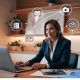 Female entrepreneur using AI-driven digital marketing to repurpose content