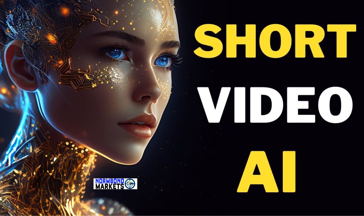Futuristic AI-generated female face with glowing circuits next to bold text “SHORT VIDEO AI” – representing AI-powered short-form video content for small businesses