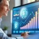 Business owner reviewing AI-powered financial dashboard showing growth and cost savings