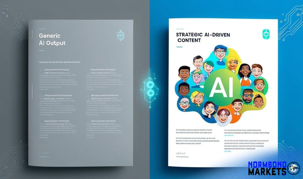 Comparison between generic AI output and strategic AI-driven content, highlighting the difference in content quality with NormBondMarkets.com branding.
