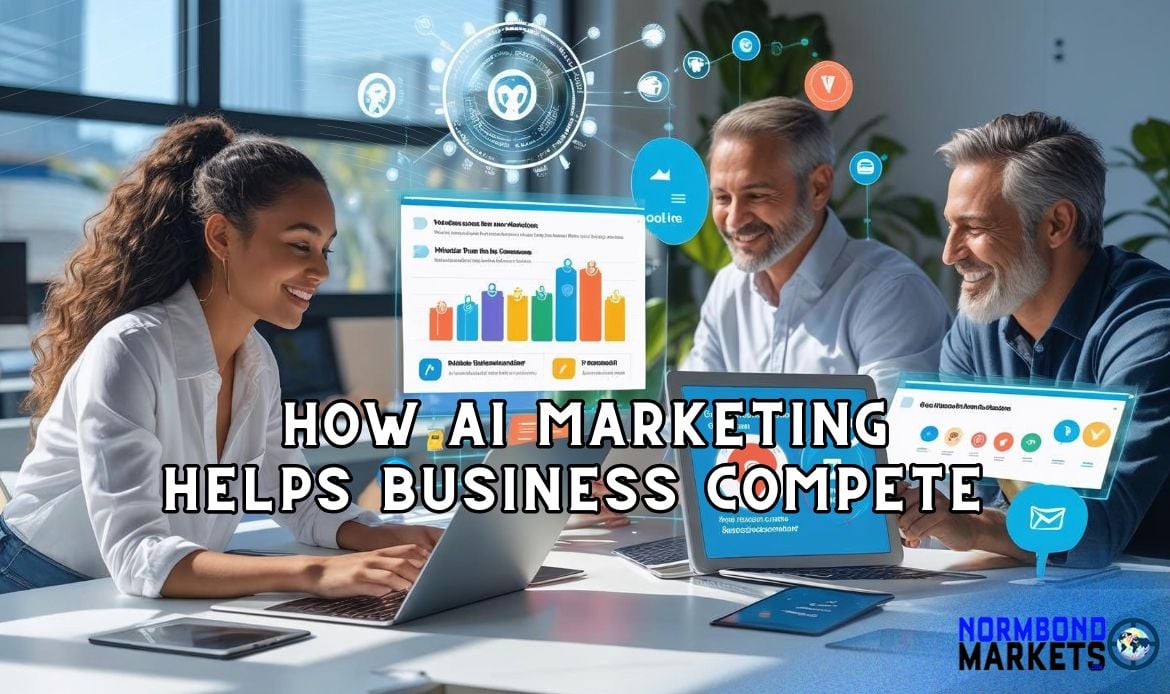 Business team using AI marketing strategies to help small businesses compete