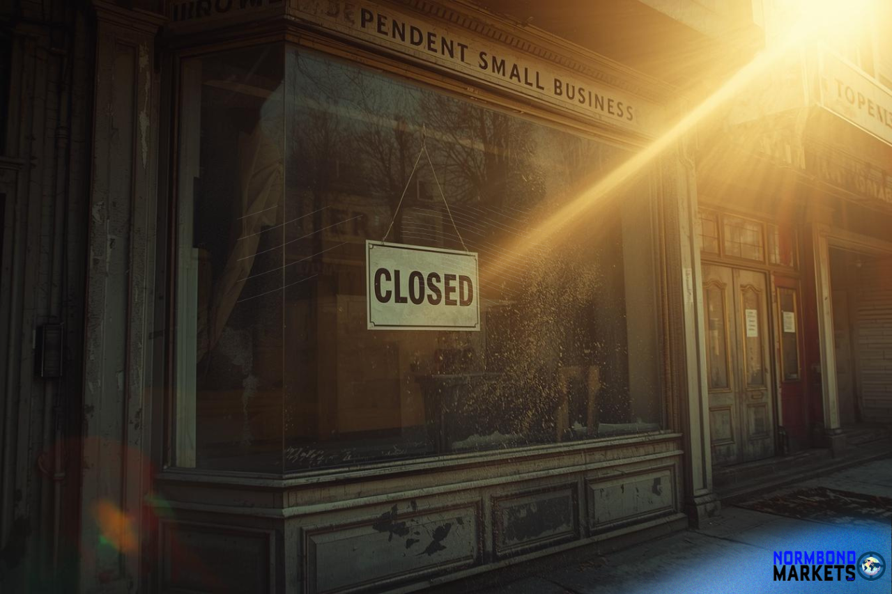 A weathered storefront with a 'Closed' sign hanging in the window, sunlight spilling across the dusty glass—symbolizing missed opportunities and business transformation.