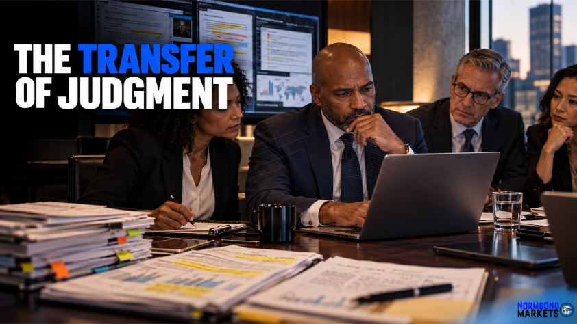 Executive leadership team reviewing an AI-prepared recommendation and supporting evidence before a consequential human approval decision.