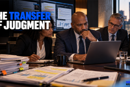 Executive leadership team reviewing an AI-prepared recommendation and supporting evidence before a consequential human approval decision.