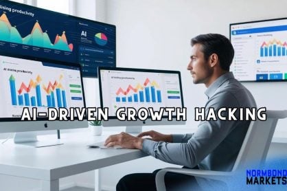 Growth hacking in action as business professional is analyzing AI-driven growth hacking on multiple dashboards to optimize conversions