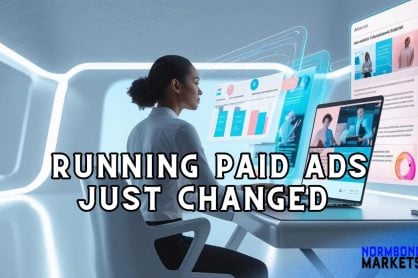 Woman using futuristic AI dashboard to manage digital ad campaigns — Running Paid Ads Just Changed