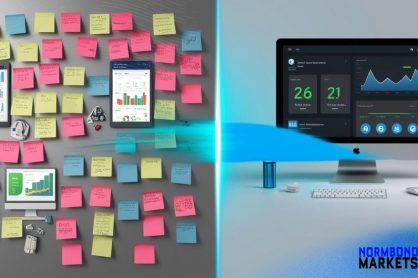 Split-screen visual showing cluttered marketing tools on the left and a clean, AI-powered dashboard on the right, symbolizing marketing clarity through elimination.